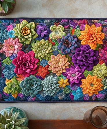Succulent Garden Quilted Placemats - Greenery Floral Table Mats, Cotton Blend Dining Protector, Machine Wash Ready