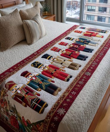 Sugarplum Guard Festive Quilted Bed Scarf — Sweet Holiday Bed Runner For Charming Seasonal Decor & Cozy Bedroom Styling