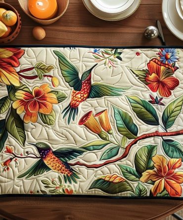 Summer Hummingbirds Quilted Placemat — Tropical Floral Table Decor, Vibrant Bird Design, Insulated, Machine Washable, Brighten Dining