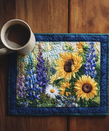 Sunburst Bloom Quilted Placemat — Bright Floral Table Accent, Durable Quilting, Machine-Washable & Heat-Resistant Dining Mat