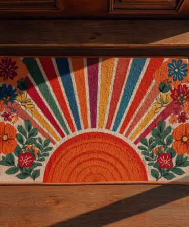 Sunburst Charm Bright Welcome Mat — Radiant Sun Porch Doormat, Durable Outdoor/Indoor Entry Rug For Year-Round Cheer & Curb Appeal