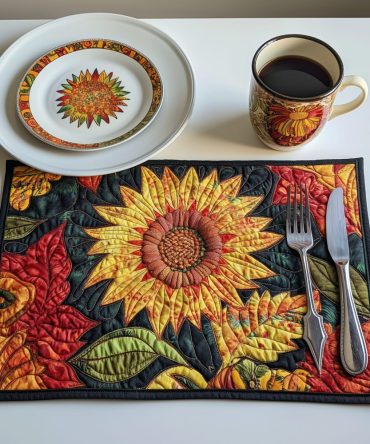 Bright Sunflower Quilted Placemat — Vibrant Floral Table Mat, Durable Cotton, Fade-Resistant & Machine-Washable for Summer