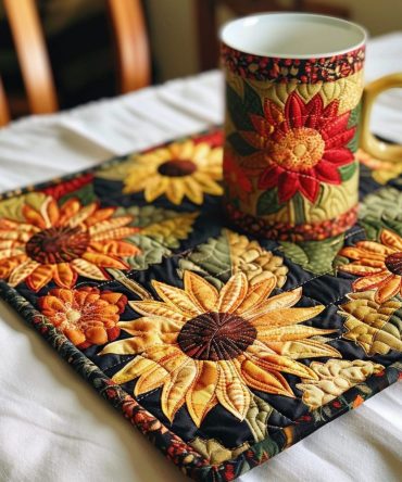Sunflower Quilted Placemat — Bright Floral Table Mat With Rustic Farmhouse Charm, Durable Quilting, Fade-Resistant Colors, Machine Washable, Sunny Kitchen Accent