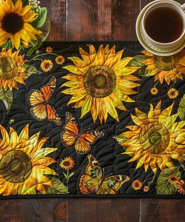 Sunflower Garden Quilted Placemat with Butterflies — Bright Floral Table Mat, Fade-Resistant Fabric, Insulated Cushioning for Everyday Use