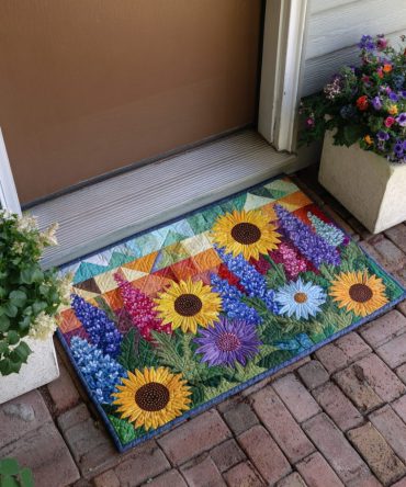 Sunflower Charm Welcome Mat — Charming Floral Doormat With Elegant Sunflower Pattern, Durable Coir For Porch And Indoor Entrances