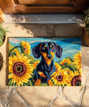 Sunflower Dachshund Bloom Doormat – Cheerful Coir Welcome Mat With Sunflower & Dachshund Art, Durable Outdoor/Indoor Rug