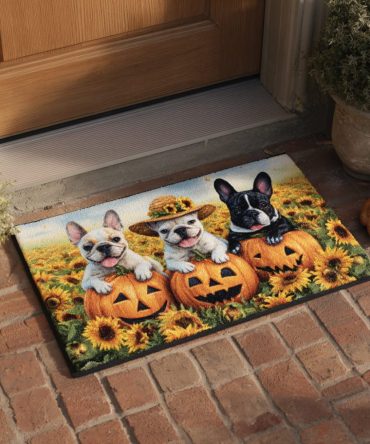 Sunflower French Bulldog Doormat — Cheerful Outdoor & Indoor Welcome Rug, Pet-Friendly Non-Slip Mat, Perfect Gift For Dog Lovers