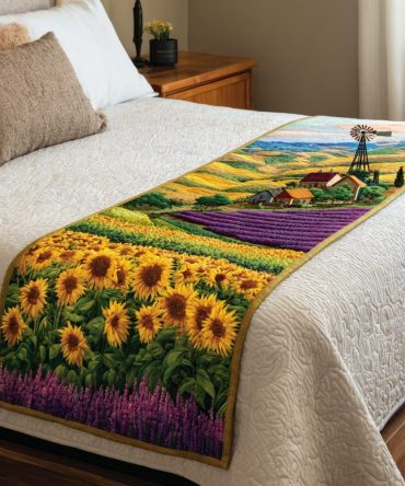 Sunflower Glow Quilted Bed Runner — Radiant Sunflower Decorative Bed Scarf, Reversible Cotton-Blend Accent For Warm, Inviting Bedrooms