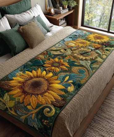 Sunflower Haven Quilted Bed Runner — Bright Floral Decorative Bed Scarf For Queen & King, Cheerful Accent & Easy-Care Home Bedding