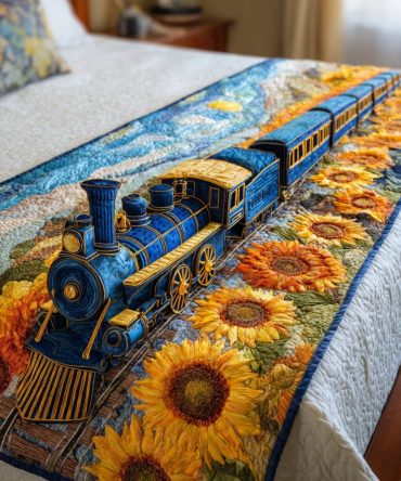 Sunflower Journey Quilted Bed Runner — Vibrant Floral Throw For Queen & King Beds, Reversible Cotton-Blend Accent For Fall Décor
