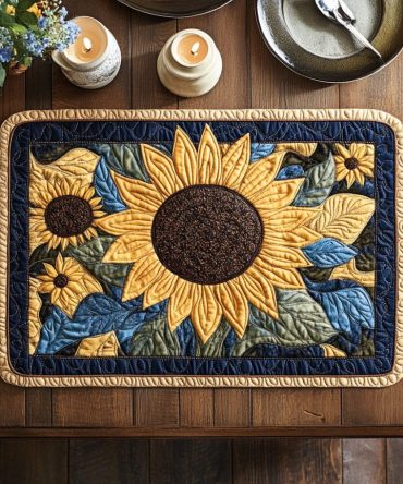 Sunflower Quilted Table Placemat — Bright Sunflower Design, Thick Cotton-Blend Quilting, Heat-Resistant & Machine-Washable for Summer and Year-Round