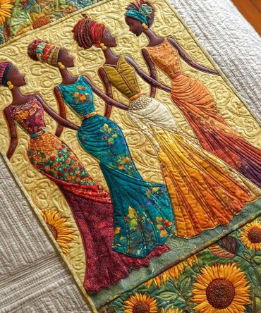 Sunflower Sisters Quilted Bed Runner — Sunny Floral Bed Scarf To Brighten Bedrooms, Lightweight Cotton, Reversible Design