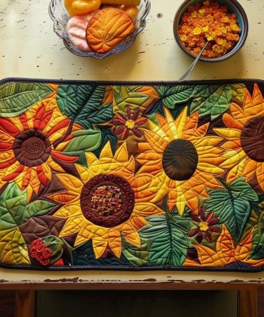 Sunflowers Garden Quilted Placemat — Bright Floral Table Mat for Dining Room & Kitchen, Quilted Comfort, Machine-Washable and Durable