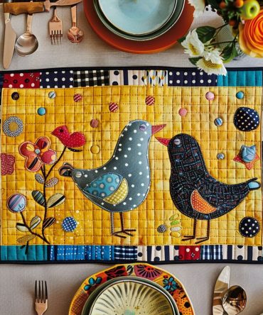 Sunlit Birdsong Quilted Placemat — Cheerful Avian Table Accent, Durable Cotton Blend, Machine-Washable & Heat-Resistant Dining Mat