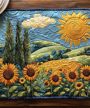 Sunlit Bliss Quilted Placemat for Dining — Warm Yellow Cotton Table Mat, Machine-Washable & Stain-Resistant Home Accent