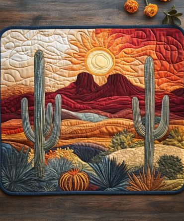 Sunlit Cactus Quilted Placemat — Desert Botanical Table Accent, Durable Cotton, Heat-Friendly, Stylish Southwestern Dining Accessory