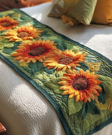 Sunlit Garden Path Quilted Bed Runner — Reversible Floral Accent For Queen & King Beds, Lightweight Cotton-Blend Decorative Throw
