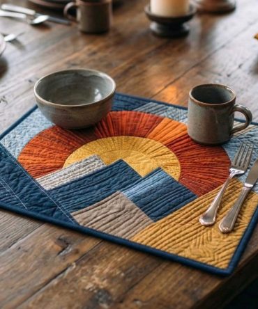 Sunlit Horizon Quilted Dining Placemat — Bright Landscape Print, Heat-Resistant & Machine-Washable Table Accent For Cheerful Everyday Entertaining