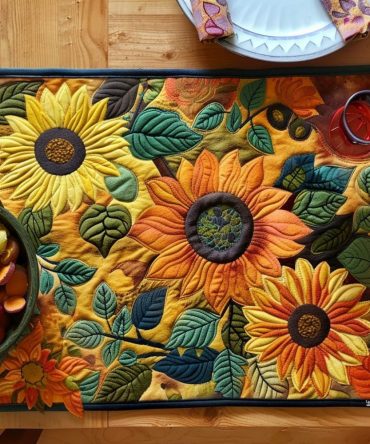 Sunny Fields Sunflower Quilted Placemat — Bright Floral Table Mat, Reversible Cotton Blend, Washable Kitchen & Dining Accent