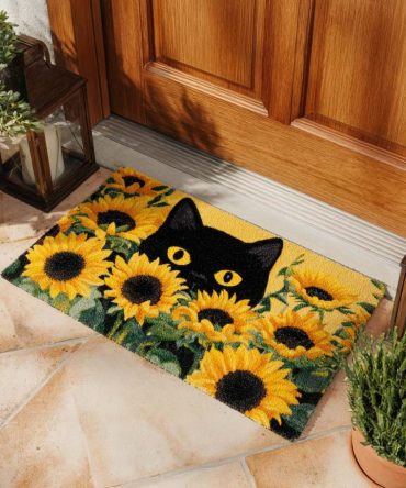 Sunny Black Cat Doormat - Charming Cat-Themed Welcome Mat, Durable Outdoor/Indoor Non-Slip Rug For Pet Lovers & Home Entrances