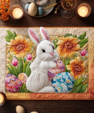 Sunny Bunny Fields Quilted Placemat — Playful Easter & Spring Table Decor With Bunny Motif, Soft Quilting For Family Meals
