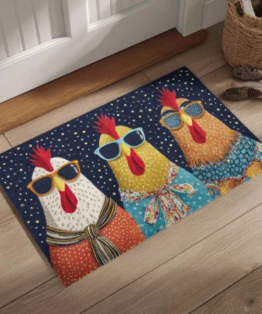 Rustic Chicken Coop Doormat - Sunny Cluckers Farmhouse Welcome Mat, Durable Coir Front Door Rug For Kitchen, Porch, Non-Slip Backing