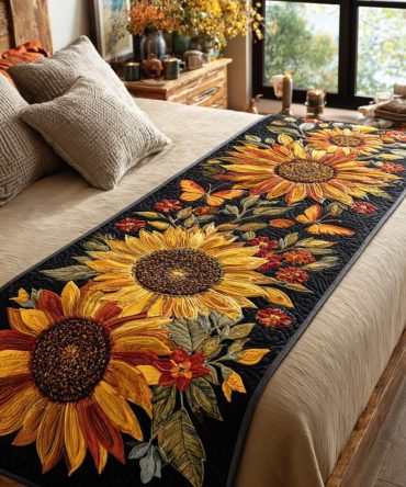 Sunny Fields Quilted Bed Runner — Cheerful Floral Bed Scarf For Bright Bedroom Style, Cotton-Blend, Reversible, Queen/King
