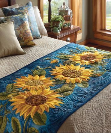 Sunny Meadow Quilted Bed Runner — Fresh Meadow Floral Bed Scarf For Queen & King, Lightweight Decorative Accent & Machine Washable