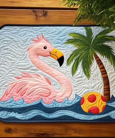 Sunny Splashes Quilted Placemat — Bright Coastal Table Decor, Colorful Quilted Placemat for Summer Dining & Picnics, Machine Washable