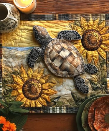Sunny Turtle Whimsical Quilted Placemat — Colorful Coastal-Inspired Table Mat for Casual Dining, Kid-Friendly & Machine Washable