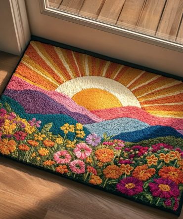 Sunrise Bloom Coir Doormat – Floral Sunrise Entrance Mat With Durable Natural Fibers, Non-Slip Backing For Porch & Entryway