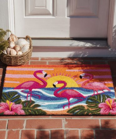 Sunset Dancer Front Door Mat — Vibrant Sunset Silhouette Doormat, Fade-Resistant Outdoor Coir Rug For Porch, Boho Coastal Welcome Mat