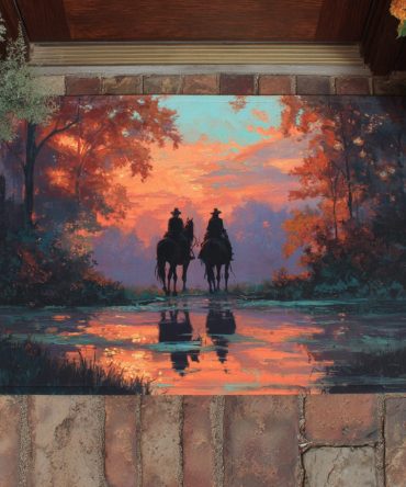 Sunset Fall Western Doormat — Rustic Prairie Welcome Rug, Autumn Landscape Front Door Mat, Durable Non-Slip Cabin & Ranch Decor