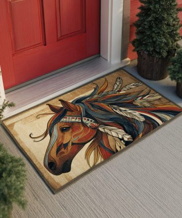 Sunset Gallop Equestrian Doormat - Scenic Horse Silhouette Welcome Mat, Fade-Resistant Outdoor/Indoor Entryway Rug, Non-Slip