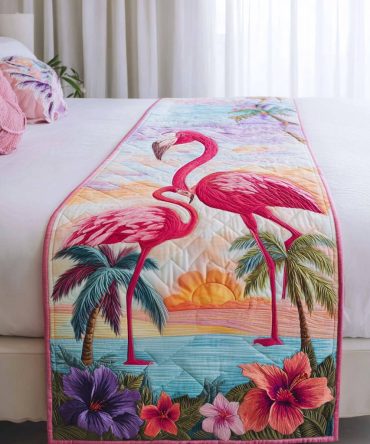 Sunset Stance Quilted Bed Scarf — Dramatic Sunset Palette Bed Runner For Statement Styling, Soft Quilting, Reversible & Easy Care Fabric