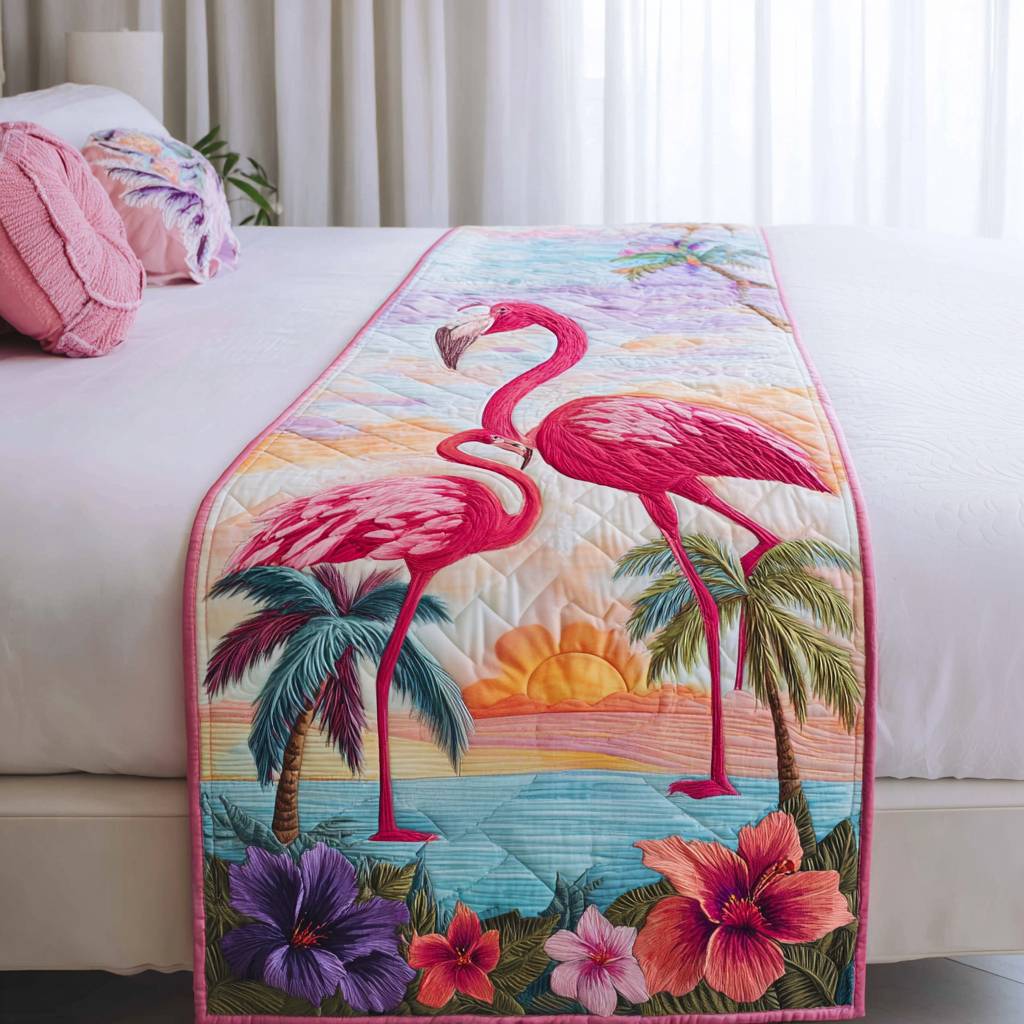 Sunset Stance Quilted Bed Scarf — Dramatic Sunset Palette Bed Runner For Statement Styling, Soft Quilting, Reversible & Easy Care Fabric