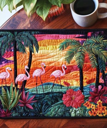 Sunset Stroll Quilted Table Placemat — Vibrant Sunset Dining Mat, Warm Coastal Table Decor, Machine-Washable Quilted Accent