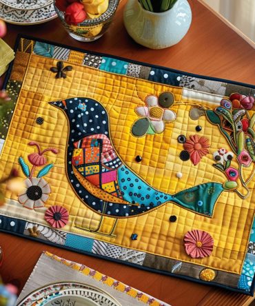 Sunshine Birdsong Quilted Placemat — Bright Avian & Floral Table Accent, Durable & Machine-Washable, Heat-Resistant for Everyday Meals