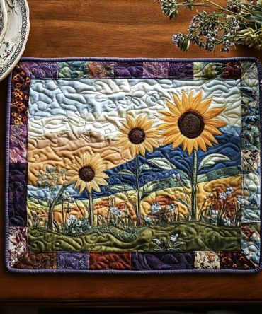 Sunshine Harvest Pattern Quilted Placemat — Rustic Yellow Cotton Table Mat for Kitchen, Seasonal & Everyday Dining