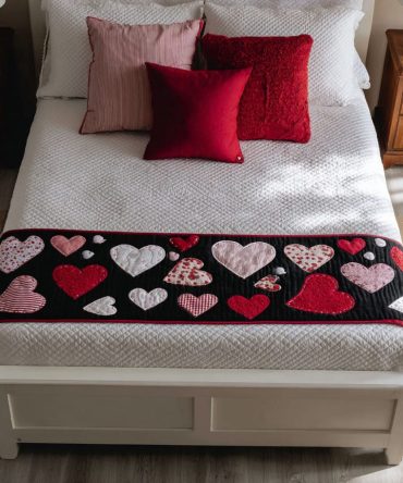 Sweet Heart Quilted Bed Scarf — Charming Heart Motif Bed Runner For Romantic & Nursery Decor, Soft, Easy Care Finish