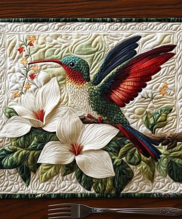 Premium Quilted Placemat with Sweet Nectar Floral Print — Soft Cotton Table Mat for Kitchen, Dining & Charming Gift Presentation