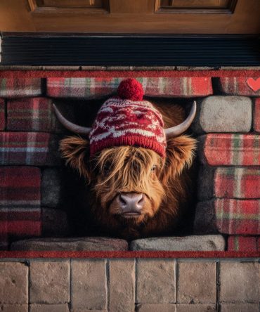 Tartan Highland Calf Welcome Mat — Classic Plaid Doormat For Porch & Entry, Durable Weather-Resistant Surface With Secure Non-Slip Backing
