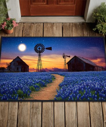 Bluebonnet Texas Welcome Doormat — Heavy-Duty Coir Outdoor Mat For Porch & Entry, Rustic Farmhouse Floral Design