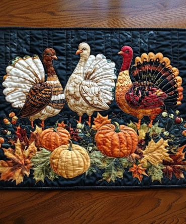 Thanksgiving Charm Harvest Quilted Table Placemat - Autumn Leaves & Harvest Motif, Durable Cotton Blend, Stain-Resistant Holiday Decor