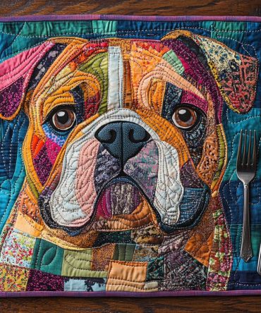 Dapper Bulldog Quilted Table Placemat — Playful Dog-Themed Dining Protector, Charming Pet-Lover Kitchen Decor & Durable Quilted Accent