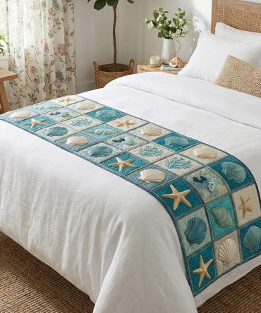 Gulf Stream Quilted Bed Runner — Ocean Wave Inspired Bedding Accent, Breathable Quilted Throw For Beach-Style Bedrooms, Easy Care Cotton Blend