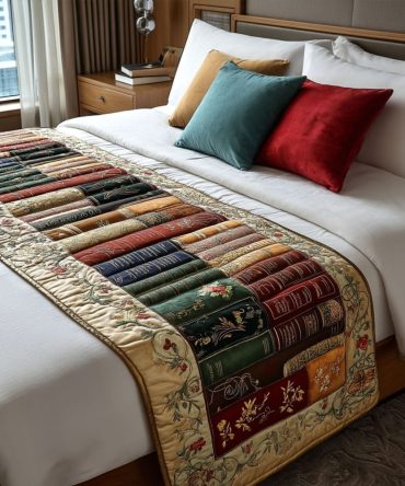 Library Retreat Inspired Quilted Bed Runner — Cozy, Vintage-Style Cotton Bed Scarf For Classic Bedrooms, Queen/King, Easy Care