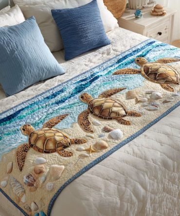 The Peaceful Path Quilted Bed Runner — Tranquil Garden Bed Scarf, Hand-Quilted Cotton Accent To Create A Calm Bedroom Sanctuary