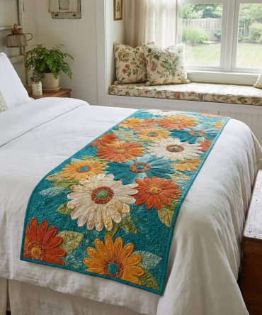 Sedona Starburst Quilted Bed Runner — Southwestern Decorative Bed Scarf For Queen & King, Warm Textured Accent & Machine Washable — Rustic Chic