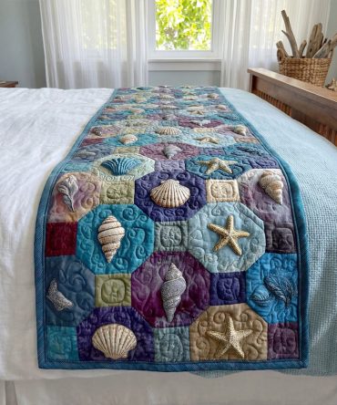 Sovereign Nautilus Quilted Bed Runner — Luxury Nautical Shell Bedding Accent, Quilted Cotton-Blend Throw For Coastal Bedrooms, Easy Care